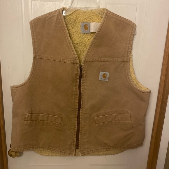 VTG Carhartt Tan Sherpa Lined Vest - Picture 1 of 9